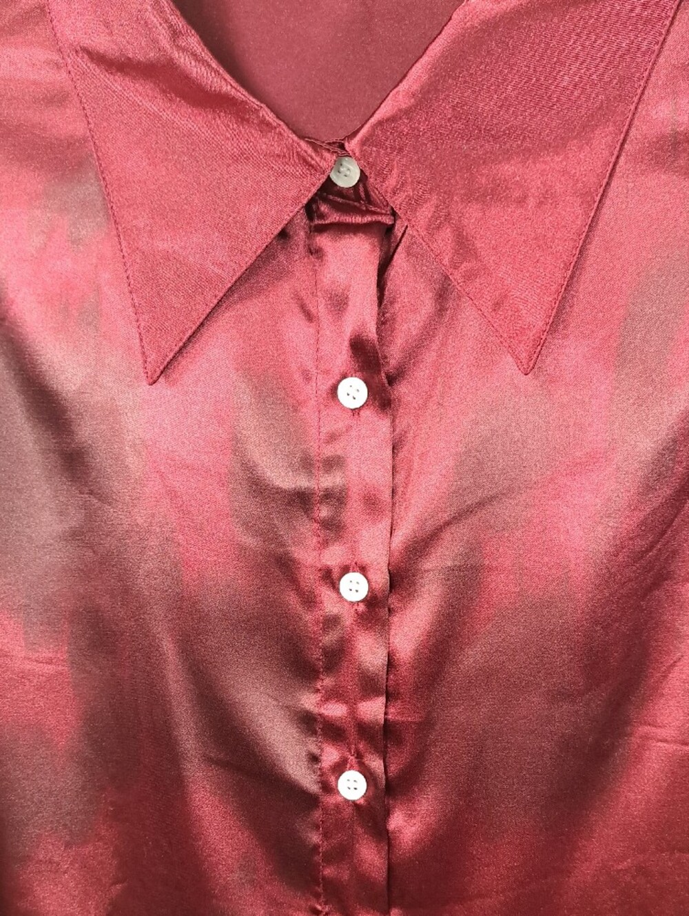 Satin Button-Up Blouse in Deep Burgundy NWT - Picture 2 of 8